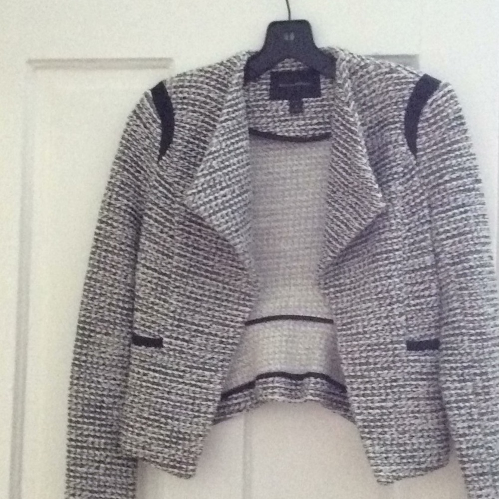 Black and white boucle moto jacket